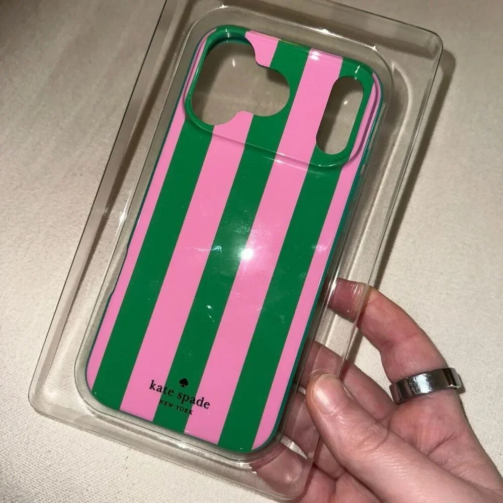 Kate Spade New York iPhone 17 Pro Max Phone Case Pink Green Stripes NWT